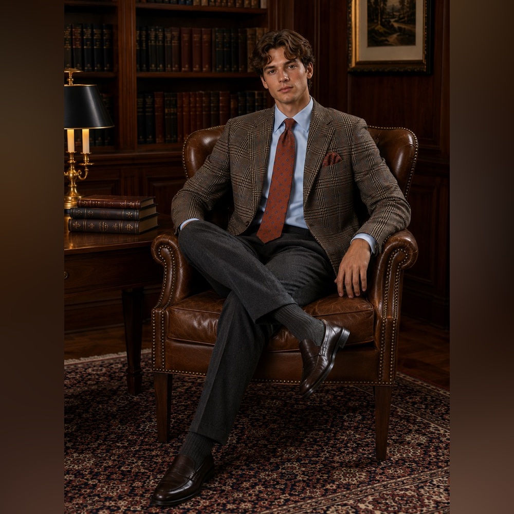 Alfred Dunhill 100% Cashmere Prince of Wales Sport Coat + Massimo Bizzocchi Tie - Picture 2 of 4